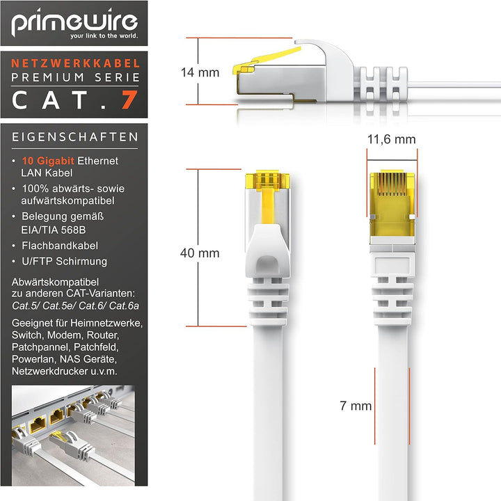 30m CAT 7 Netzwerkkabel Flach - Ethernet Kabel - Gigabit Lan 10 Gbit s - Patchkabel - Flachbandkabel