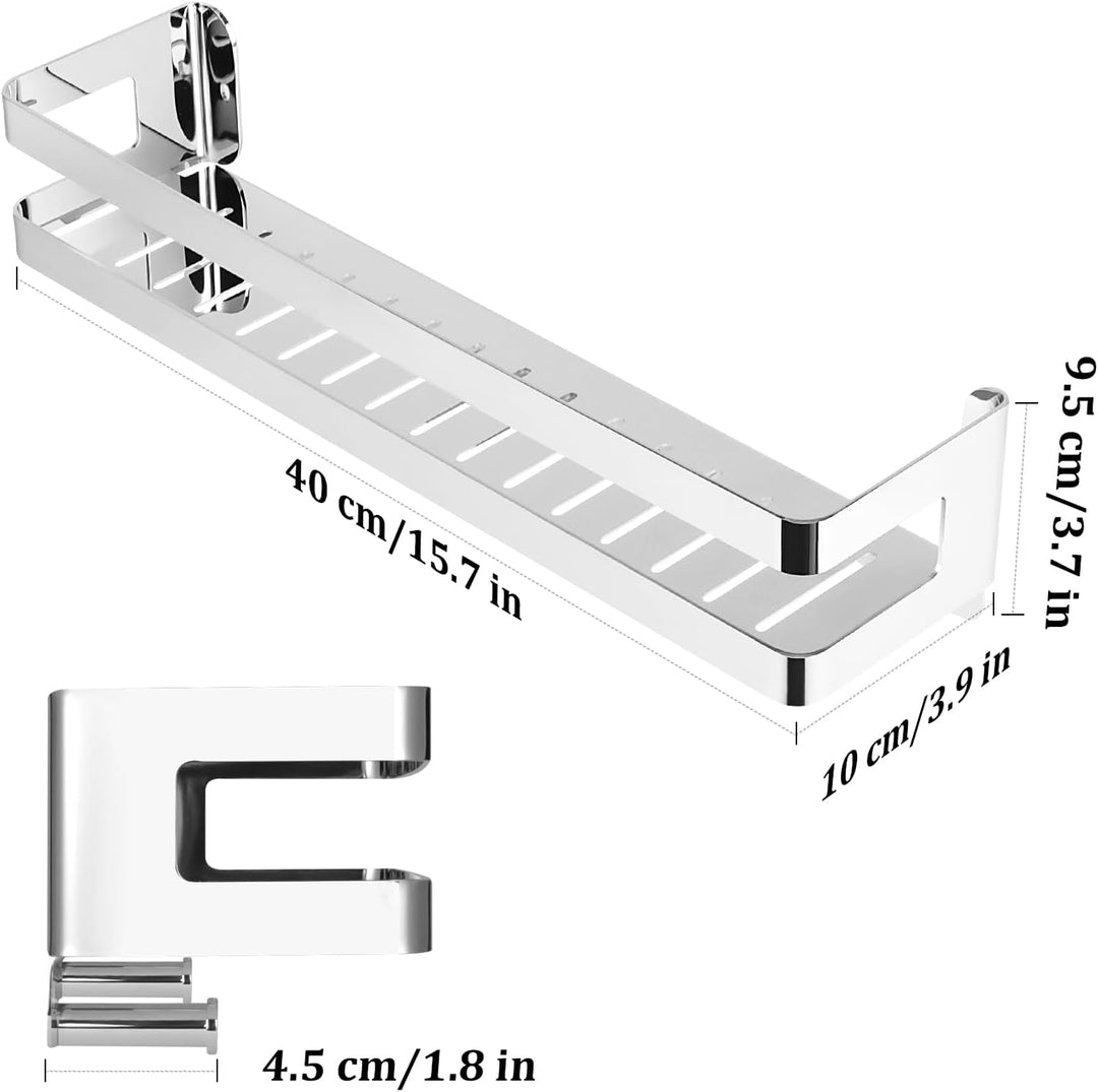 Duschablage Edelstahl Badezimmer Organizer, Duschregal mit Haken für Shampoo und Duschgel (Silber) (