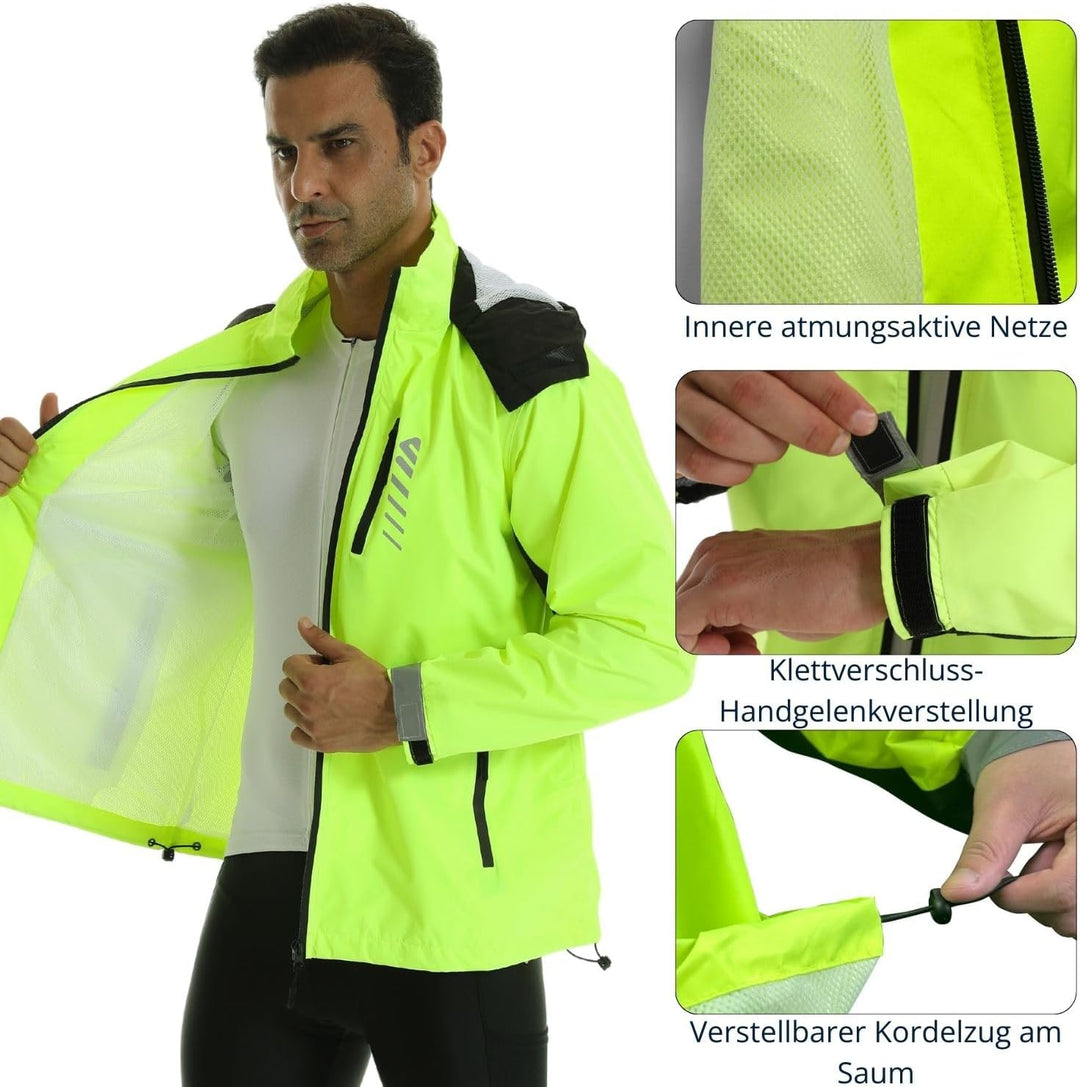 Lo.gas Herren Regenjacke wasserdicht mit Kapuze,Regenmantel für Radfahren Laufen Windbreaker Allwett