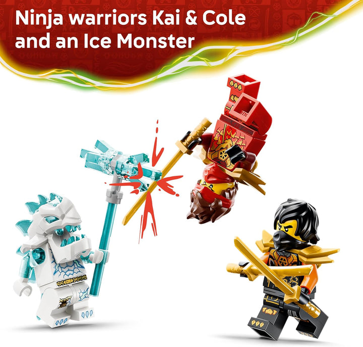 LEGO NINJAGO Kais und Coles Kombi-Flitzer - Ninja Spielzeug mit Auto, Motorrad, 3 Minifiguren inkl.
