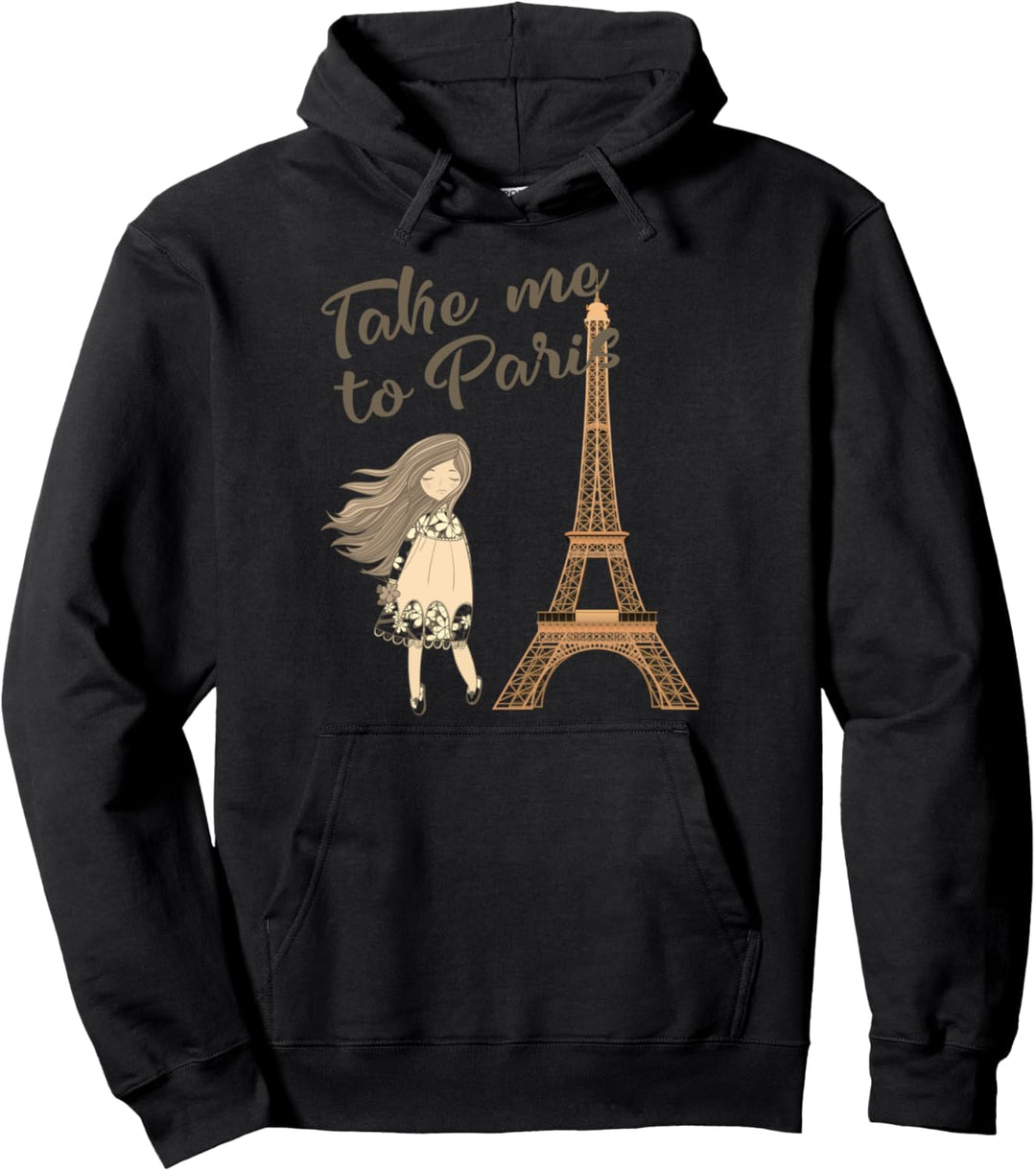Take Me To Paris Eiffel Tower Love Novelty distressed Paris Pullover Hoodie