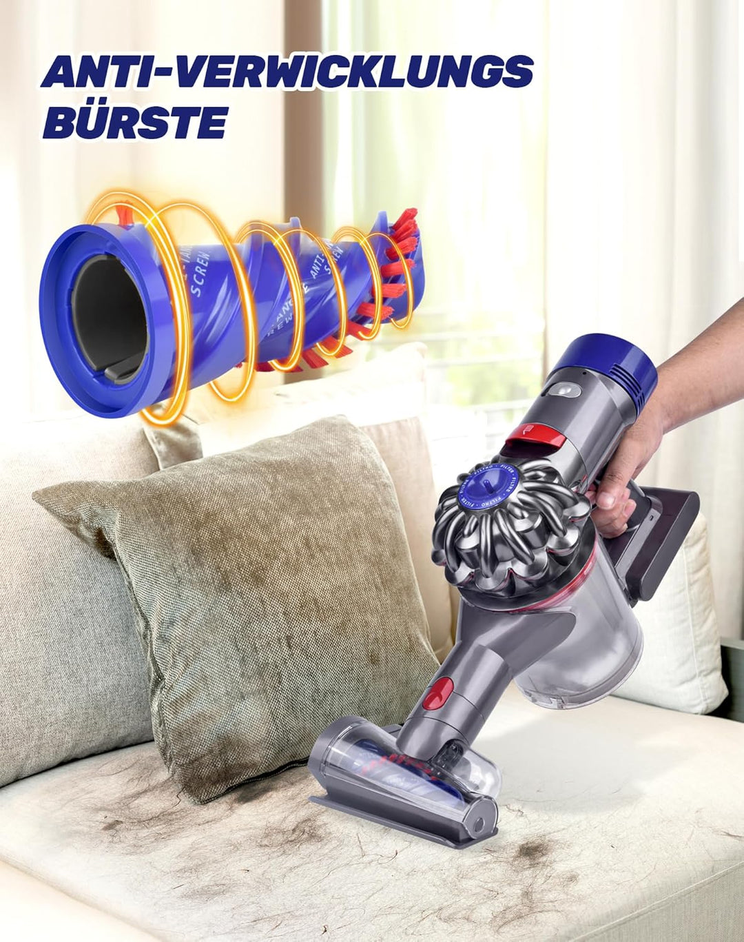 Mini Haardüse Elektrobürste für Dyson V15 V11 V10 V8 V7, Ersatzbürste mit Anti-Tangle Funktion für M