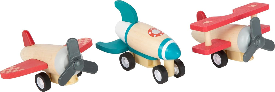 Small Foot Rückziehflieger und-raketen-Set, mit DREI tollen Fliegern, aus robustem Holz, ab 12 Monat