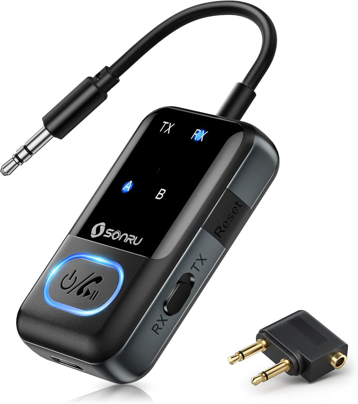Bluetooth 5.3 Adapter Transmitter Flugzeug, SONRU 2 in 1 Bluetooth Sender Empfänger Bluetooth Sender