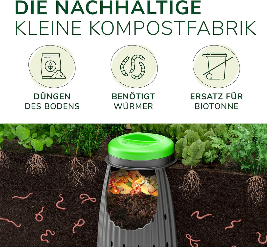 Natursache Wurmkomposter „Worm Buffet“ I Komposter aus recyceltem Plastik I Komposterde schnell und