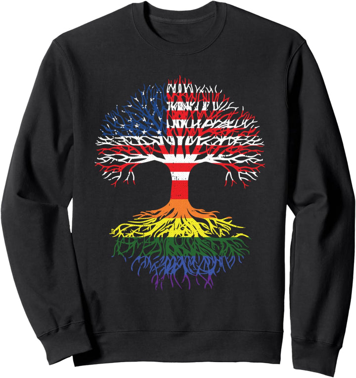 American Grown LGBT-Q Gay Roots Pride Rainbow Flag Ally Sweatshirt