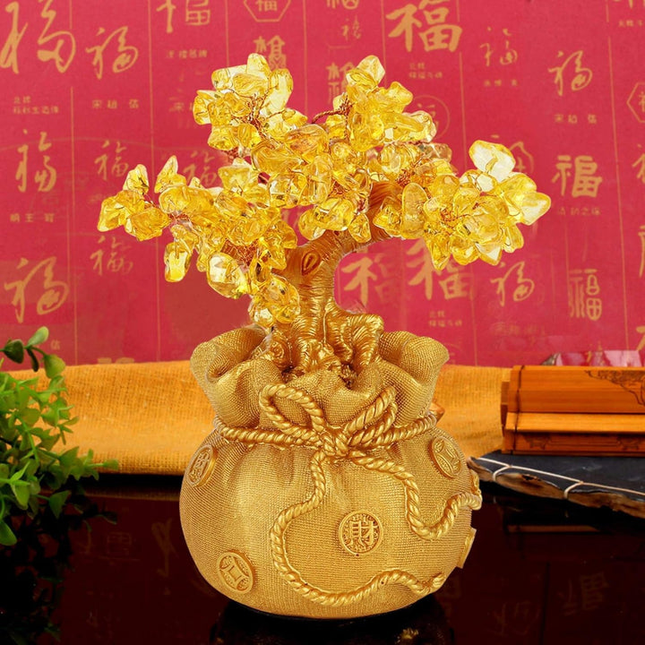 HERCHR Gold Geld Baum, Feng Shui Baum Citrin Geld Baum Harz Glücksbaum Bonsai Statue Office Home Dek