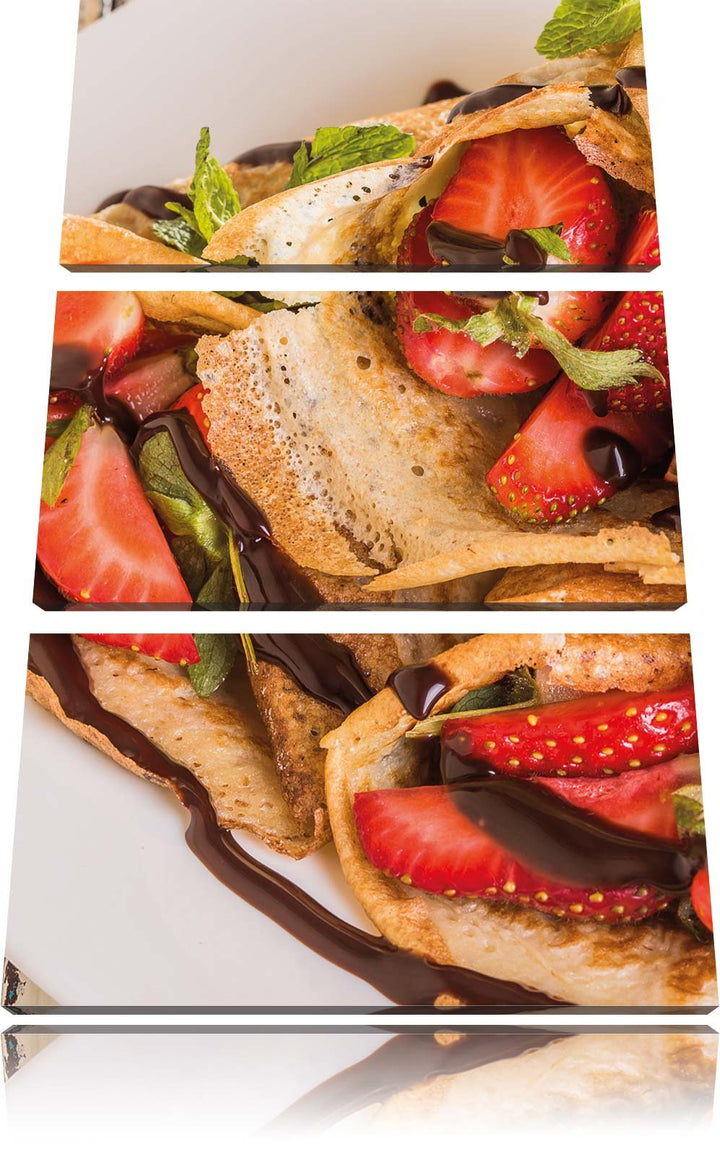 Pixxprint Crepes mit Erdbeeren 3-Teiler Leinwandbild 120x80 Bild auf Leinwand