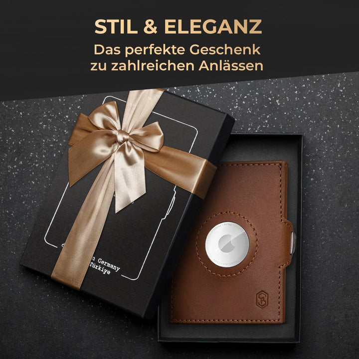 slimpuro Tryo Airtag Wallet, Airtag Geldbörse aus Leder, Geldbörse für Herren Klein mit Münzfach, Kr
