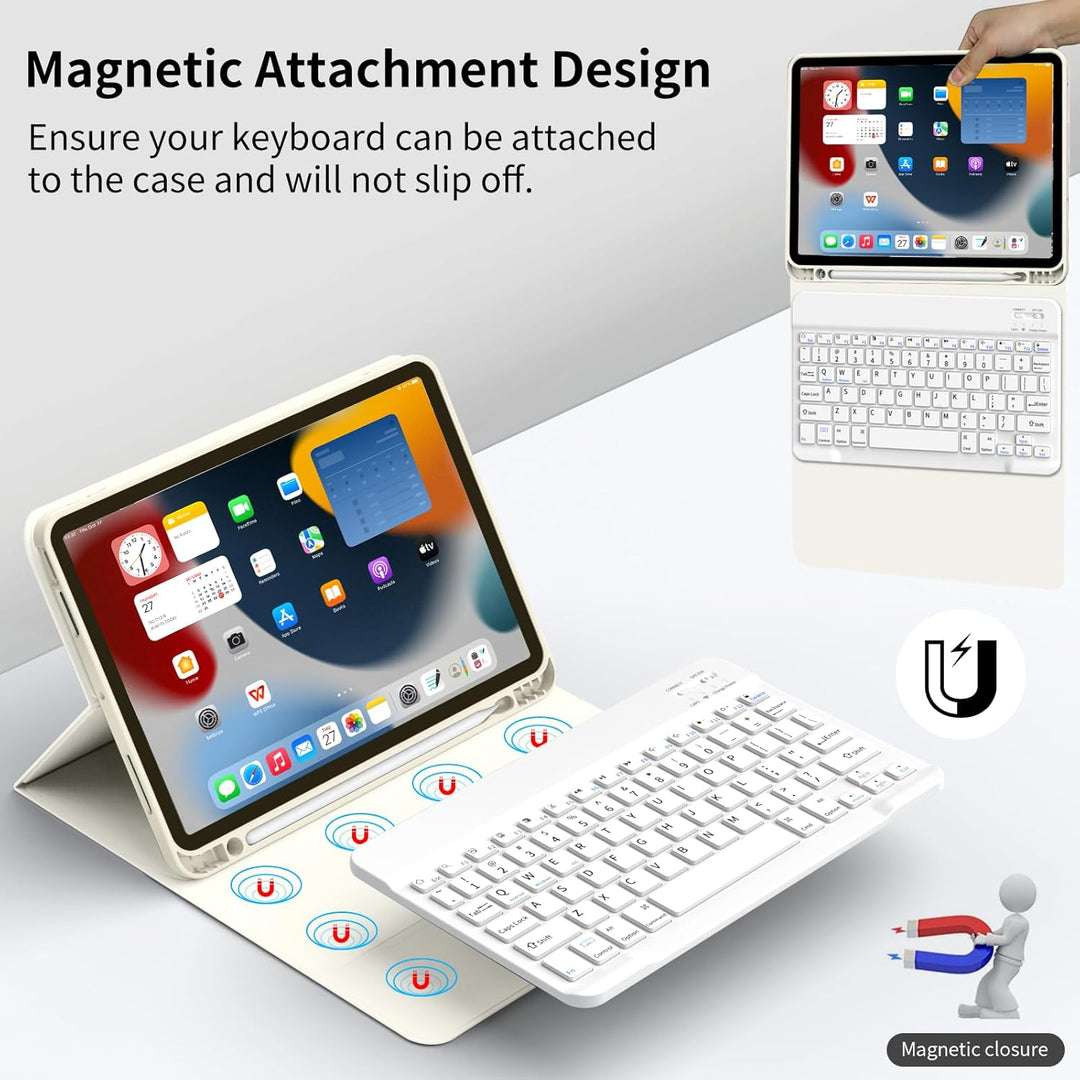 JKSML Hülle mit Tastatur für iPad (A16) 11 Zoll 2025 & iPad 10 Generation 10,9 Zoll 2022, Bluetooth