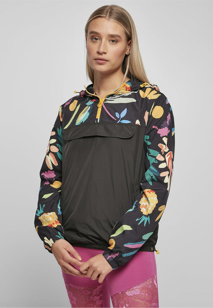 Urban Classics Damen Jacke Windbreaker zum Überziehen für Frauen mit Kapuze, Ladies Mixed Pull Over