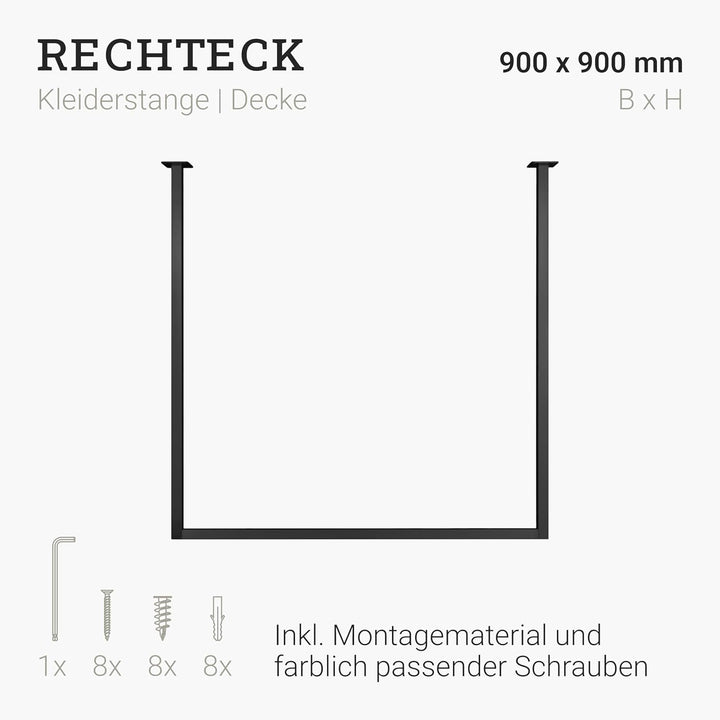 Natural Goods Berlin 1x Kleiderstange RECHTECK, Garderobenhalter U-Form, Wandmontage Bad Flur Küche,