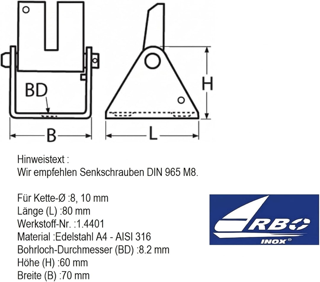 ARBO-INOX Kettenstopper Edelstahl 8-10 mm Kette