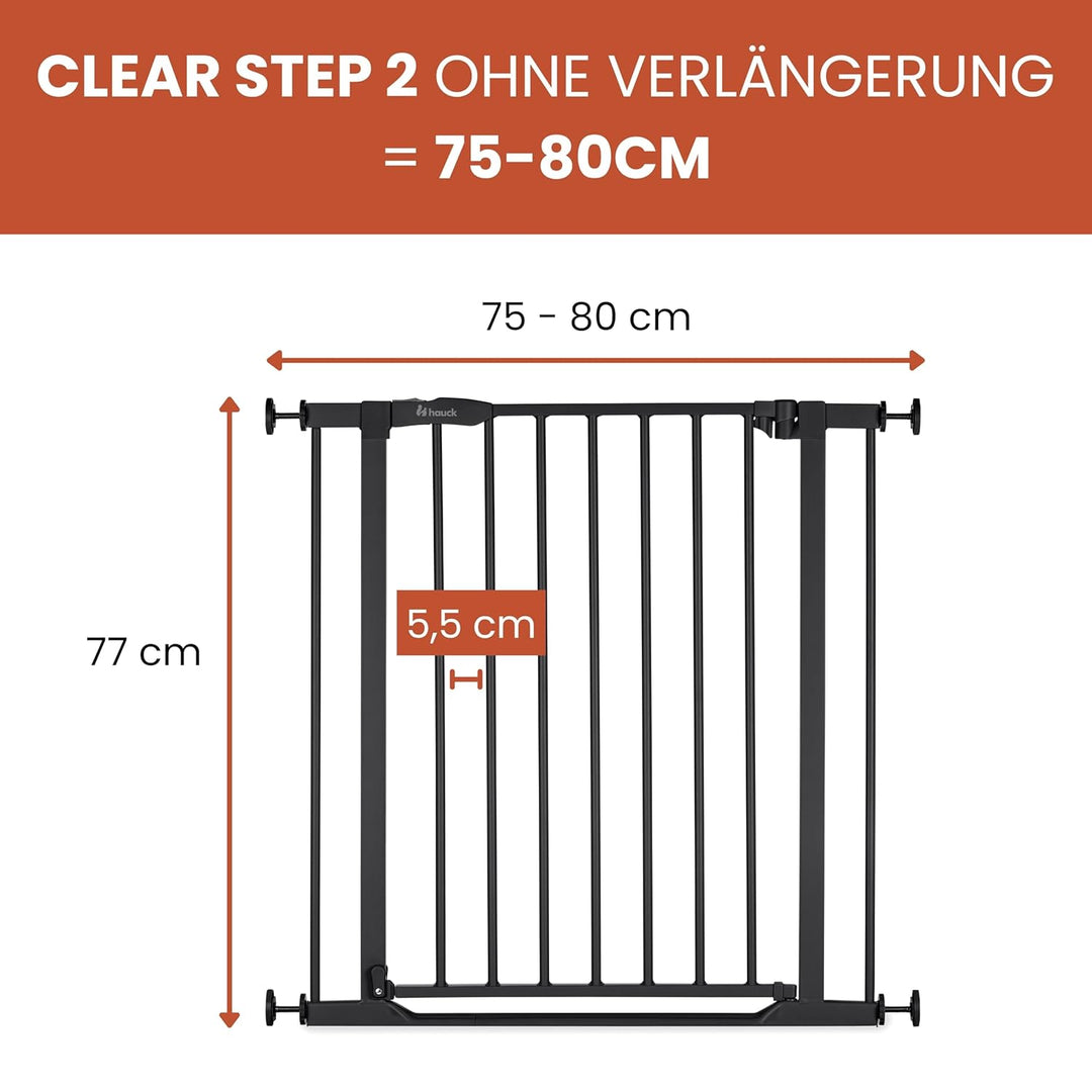 Hauck Treppenschutzgitter Türschutzgitter Clear Step 2, für Breiten 75-80 cm, Ultra Flache Schwelle,