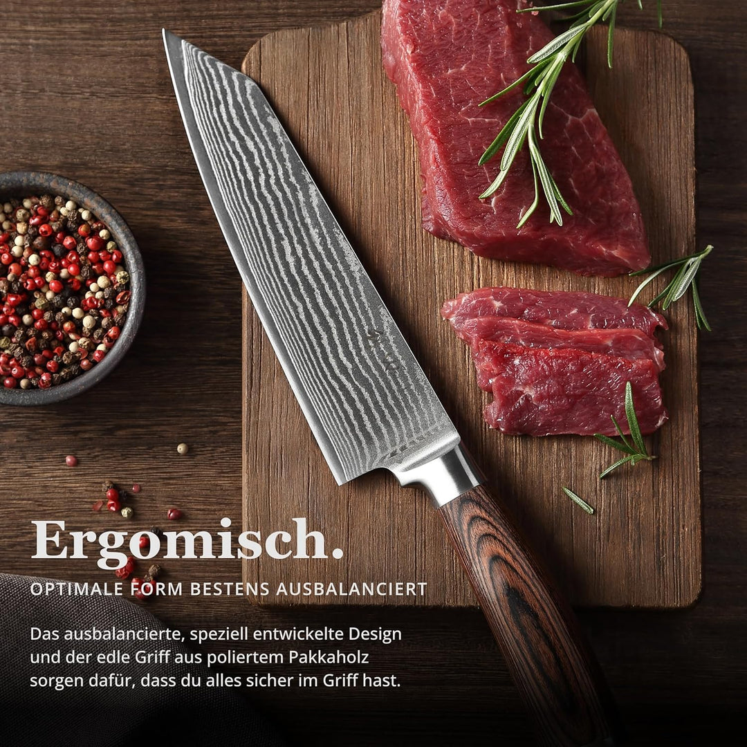 Wakoli EDIB Kiritsuke Messer aus echtem Damaststahl (VG10 Kern) mit 20 cm Klinge – Scharfes Küchenme