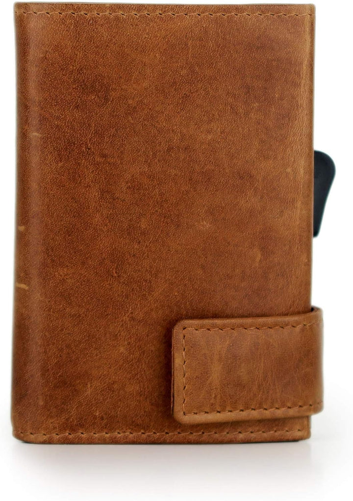 SecWal Kartenetui mit Münzfach Reissverschluss (Cognac Braun), Cognac Braun