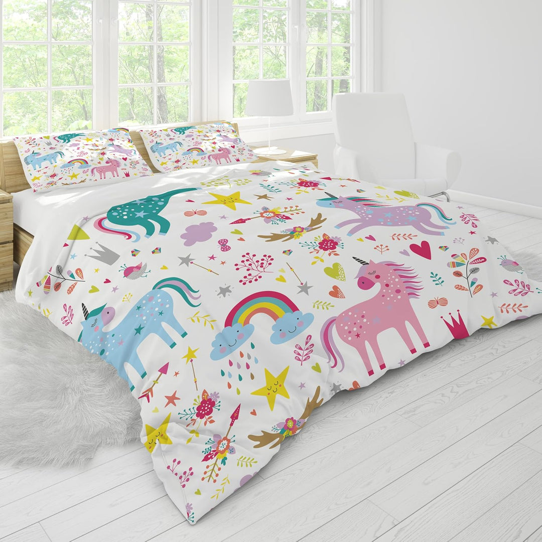 HZVRTN Kinder Bettwäsche Einhorn Bettwäsche Set für Mädchen, Soft Mikrofaser Bettbezug mit Reissvers