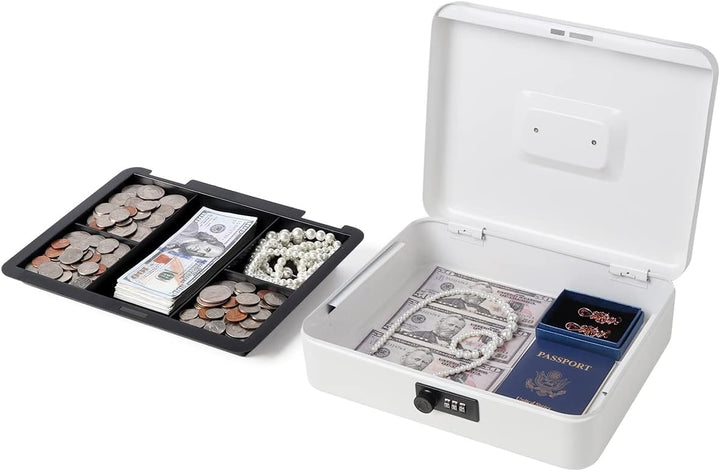 Grosse Geldkassette mit Zahlenschloss, Metall Spardose für Bargeld, Lovndi Schlossbox mit Geldfach,