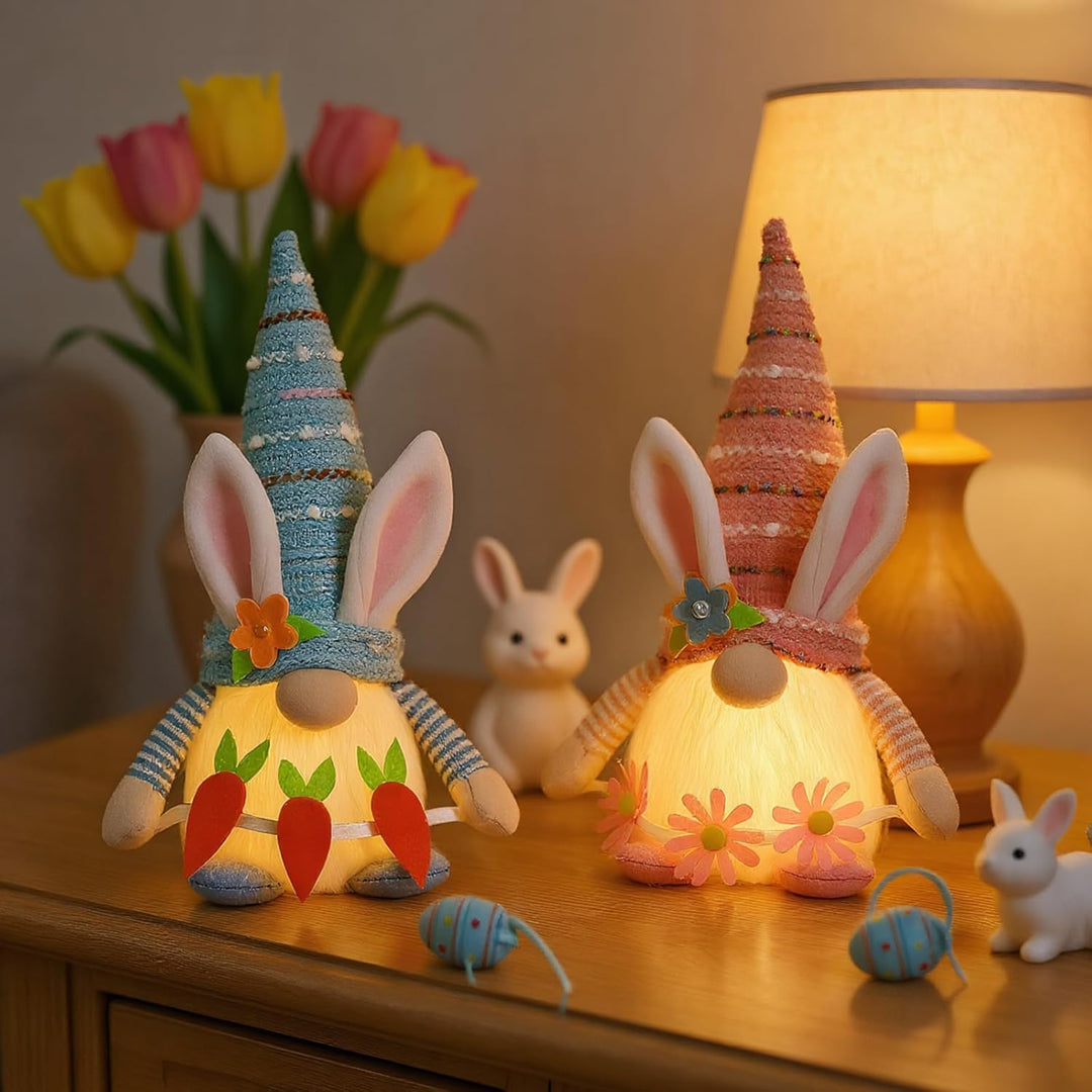 Osterdeko Wichtel, 2 Stück Ostern Deko Wichtel Figuren mit LED Licht, 26 cm Gross Osterwichtel Puppe