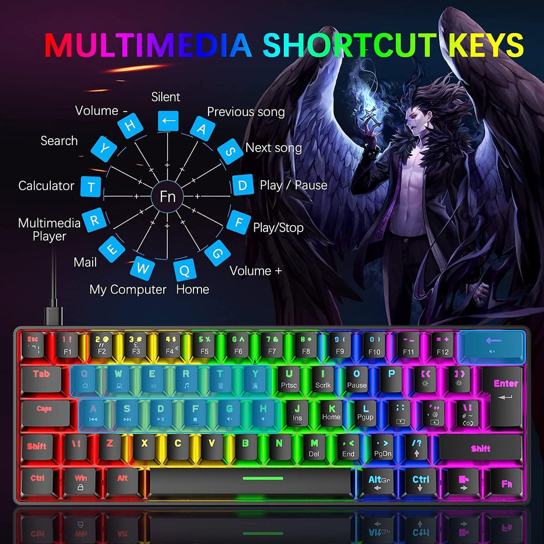 Mini 60% Gaming-Tastatur Kabelgebundene mechanische Keyboard, Kompakte Tragbare 62 Tasten, UK-Layout