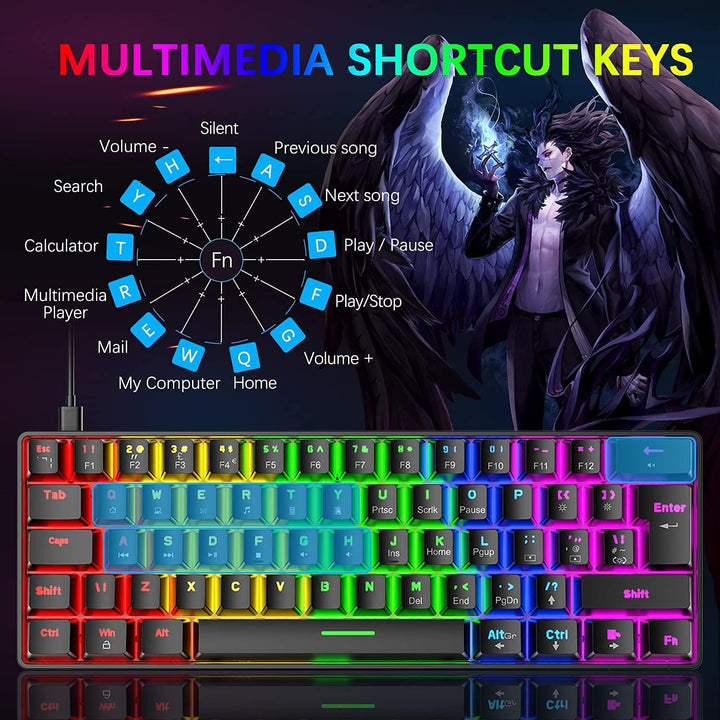 Mini 60% Gaming-Tastatur Kabelgebundene mechanische Keyboard, Kompakte Tragbare 62 Tasten, UK-Layout