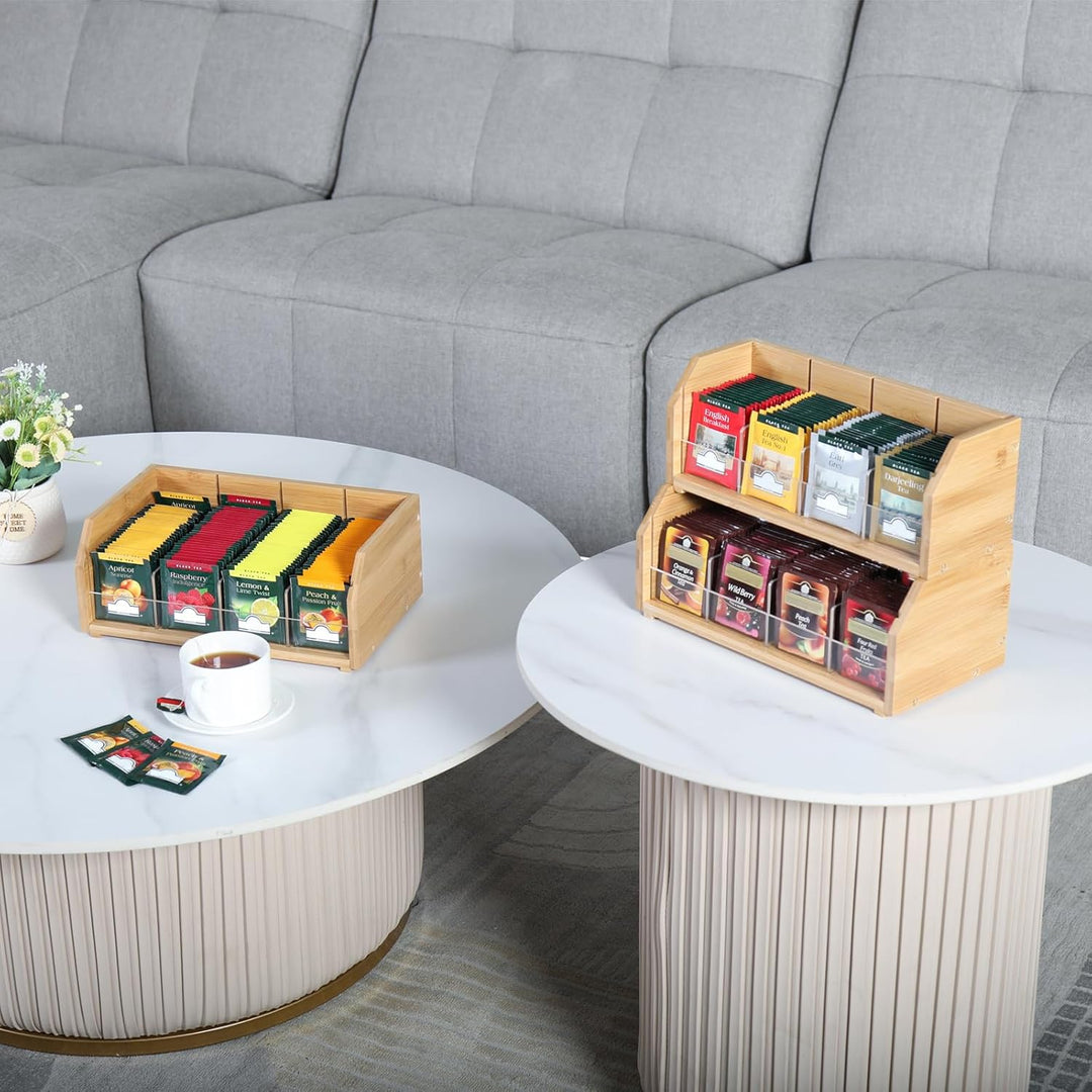 TIOPGHAD Bambus-Teebeutel-Tee-organizer, 3 Lagiger Stapelbarer Teebox Tee Beutel Aufbewahrung Behält