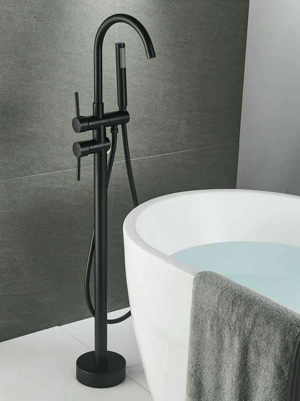 SHUNLI Badewannenarmatur Wannenbatterie Badewannenhahn mit Handbrause Badewanne Wasserhahn (Schwarz)