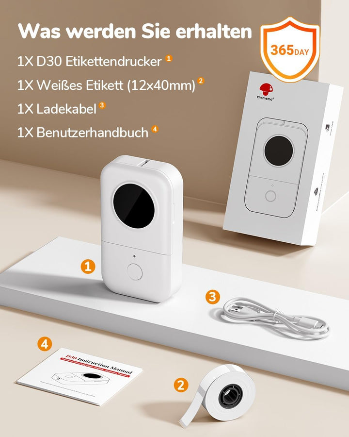 Phomemo D30 Bluetooth Etikettendrucker - Mini Beschriftungsgerät Selbstklebend Thermo Etikettiergerä