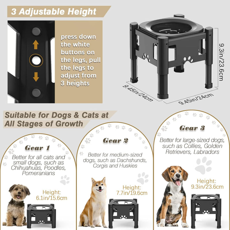 Lewondr Erhöht Hundenapf, 1000ml Edelstahl Hund Futternapf & 1100ml Langsam Futternapf, 3 Höhenverst