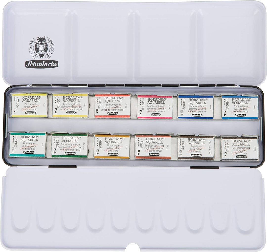 Schmincke – HORADAM AQUARELL Farbkasten mit 12 feinsten Aquarellfarben, 74312097, Metallkasten, Mals