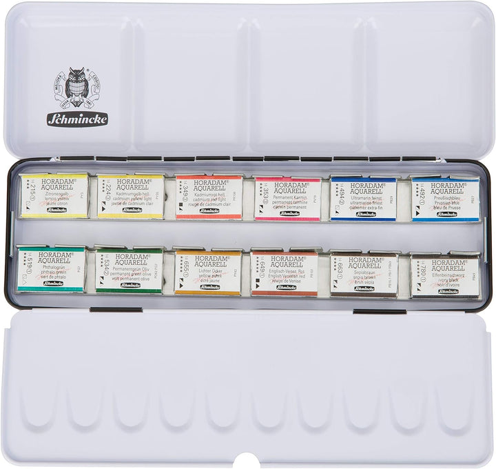 Schmincke – HORADAM AQUARELL Farbkasten mit 12 feinsten Aquarellfarben, 74312097, Metallkasten, Mals