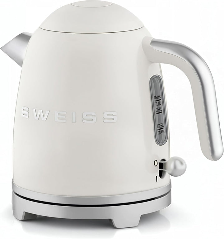 SWEISS Elektrischer Wasserkocher KTS8 im Vintage-Stil, 1 l, kompakter Edelstahl, 1000 W, schnelles K