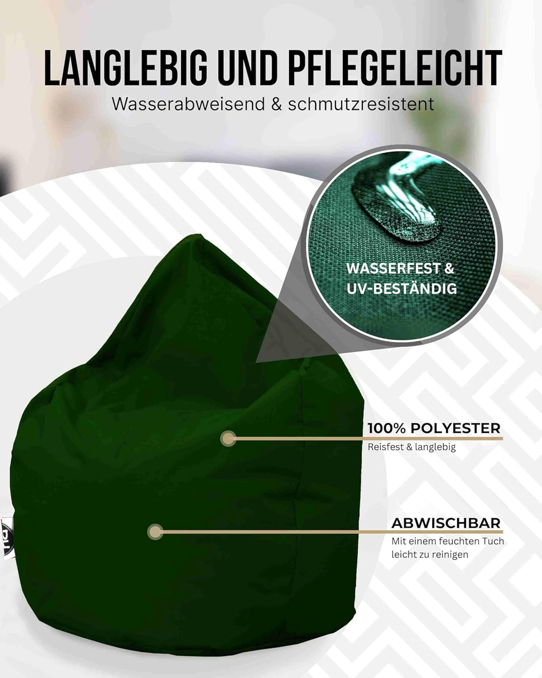 PATCH HOME Patchhome Sitzsack Tropfenform mit Reissverschluss Nachfüllbar - für In &amp; Outdoor - mit S