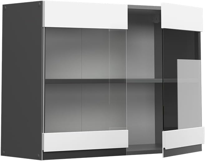 Vicco Küchenschrank Glas R-Line, Weiss/Anthrazit, 80 cm J-Shape Weiss Hängeglasschrank 80 cm, Weiss