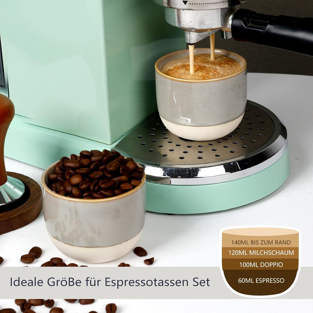 NOVAJOY | Espressotassen Set | 4-teilig | 140 ml | Mini-Espressotasse - Handgefertigt dickwandigem |