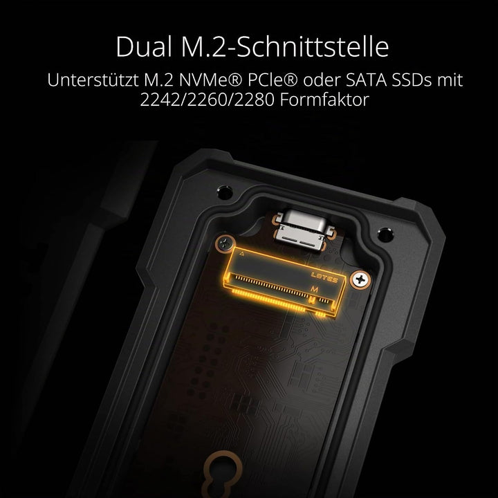 ASUS TUF Gaming A1 (ESD-T1A) SSD Gehäuse (USB-C 3.2 Gen 2x1, duale M.2 NVMe PCIe- und SATA-Schnittst