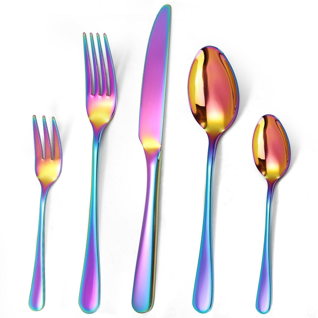 Regenbogen Besteck Set 6 Personen,Multicolor 30 Stück Hochwertiges Edelstahl Besteck Bunt,Messer,Gab