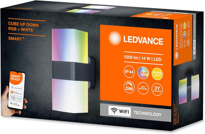 Ledvance Smarte LED Aussenleuchte für die Wand mit WiFi Technologie für Aussen, RGB-Farben änderbar,