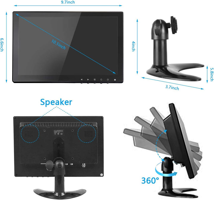 10,1 Zoll CCTV Monitor IPS LCD HDMI Farbbildschirm 1280 x 800 breiter Betrachtungswinkel mit AV/VGA/