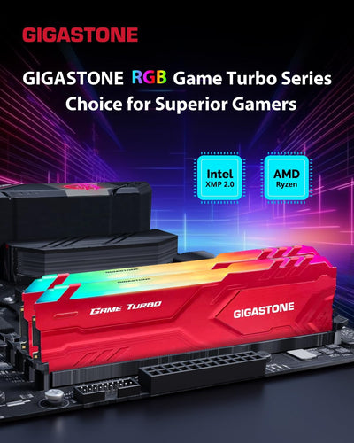 [RGB DDR4 RAM] GIGASTONE RGB Game Turbo (Red) Desktop RAM 16GB (2x8GB) DDR4 RAM 16GB DDR4-3200 MHz P