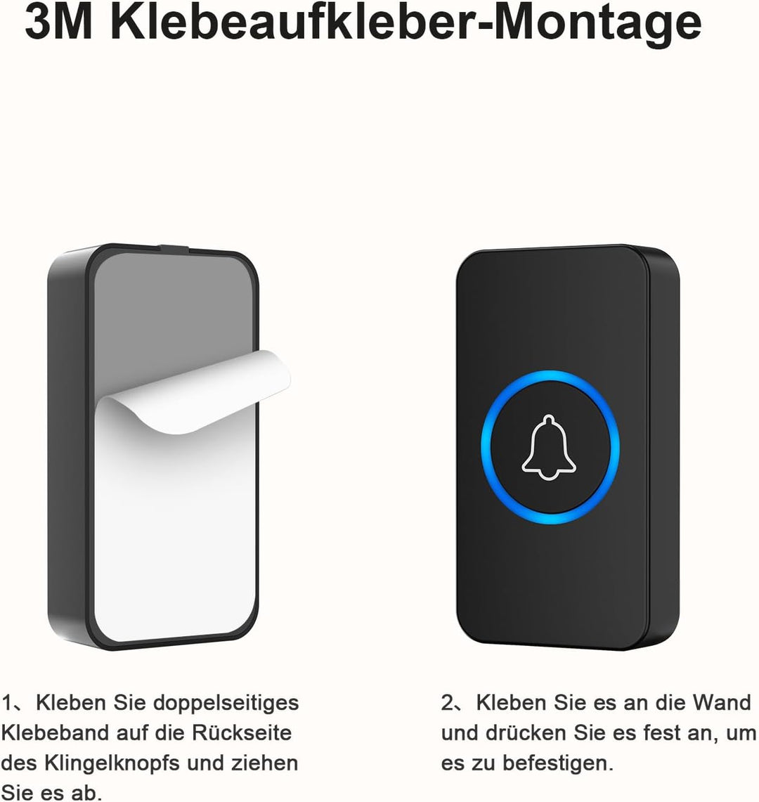 Funkklingel, Funk klingel Set, IP55 Aussen Wasserdicht, Kabellose Türklingel 400m Reichweite, Haustü