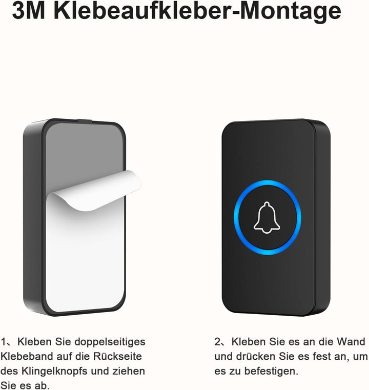 Funkklingel, Funk klingel Set, IP55 Aussen Wasserdicht, Kabellose Türklingel 400m Reichweite, Haustü