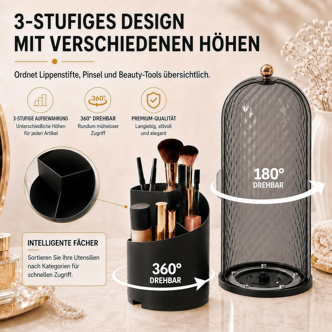 FAVORTALK Make-Up Pinselhalter mit Deckel,360 Drehbar Make Up Organizer,Makeup Pinsel Veranstalter S