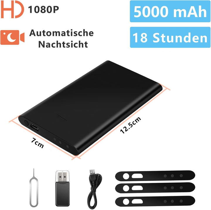 TANGMI Powerbank Kamera 1080P, Schwerkraftsensor, Mini Body Kamera, Loop