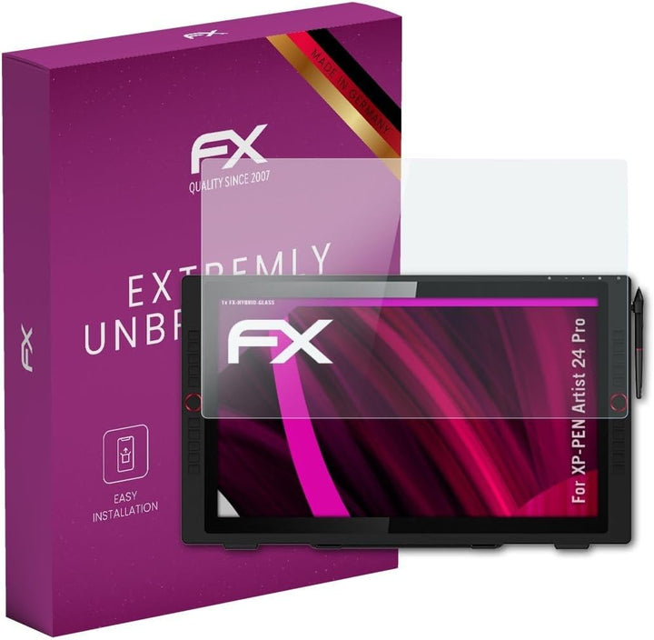 atFoliX Glasfolie kompatibel mit XP-PEN Artist 24 Pro Panzerfolie, 9H Hybrid-Glass FX Schutzpanzer F
