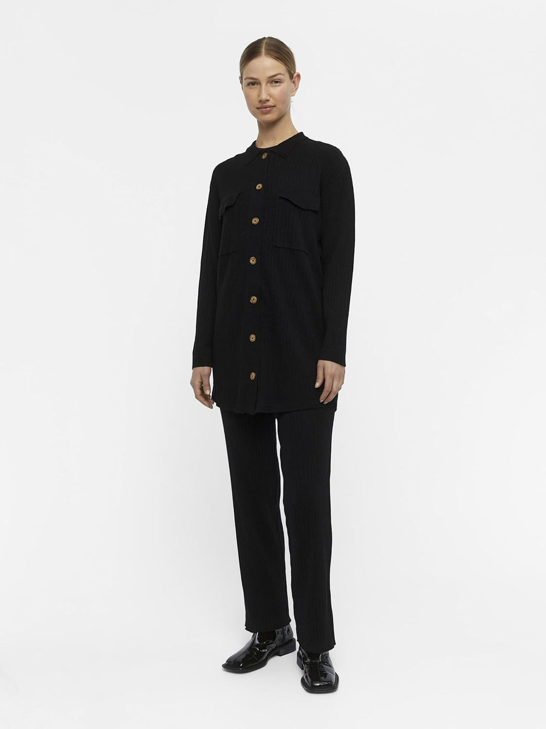 Object Damen Objnoelle Meza Knit Shirt Noos Strickjacke, Schwarz, S EU