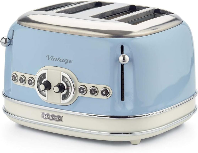 Ariete 156/05-blue Vintage 4-Schlitz-Toaster, lackierter Edelstahl, Blau & 2877 Kabelloser Wasserkoc