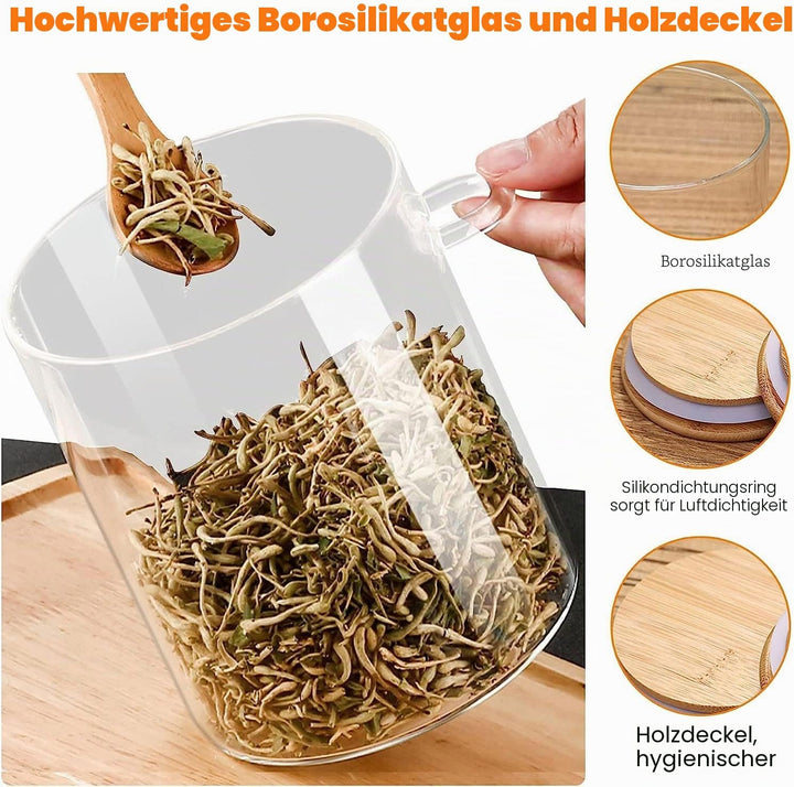 NEEMOSI Vorratsdosen Glas mit Deckel,Gut Verschlossenes Vorratsgläser mit Löffel und Deckel,Ideal fü