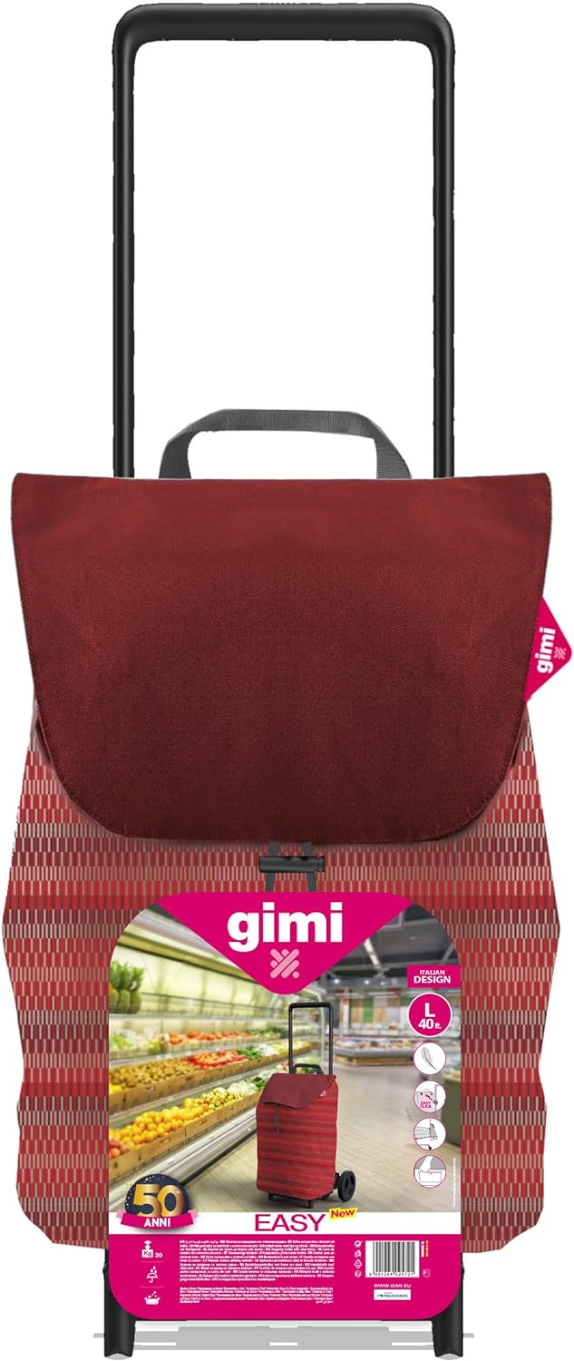 Gimi Easy Einkaufswagen, Tragkraft 30 kg, Legierter Stahl Polyester, rot, 40 L 40 L Rot