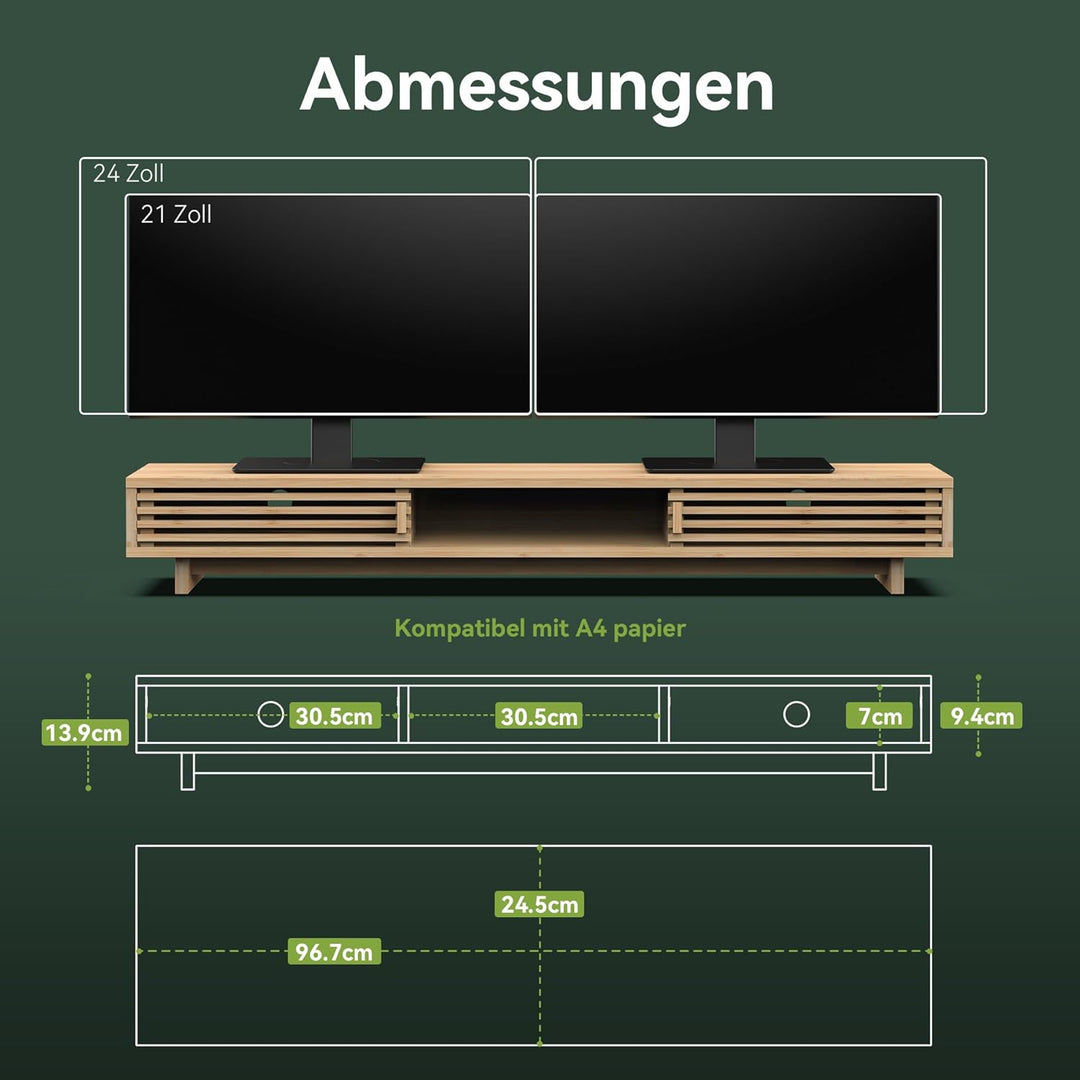 Dual-Monitorständer mit Schiebetür, doppelter Computer-Laptop-Ständer, Schreibtischregal-Organizer m